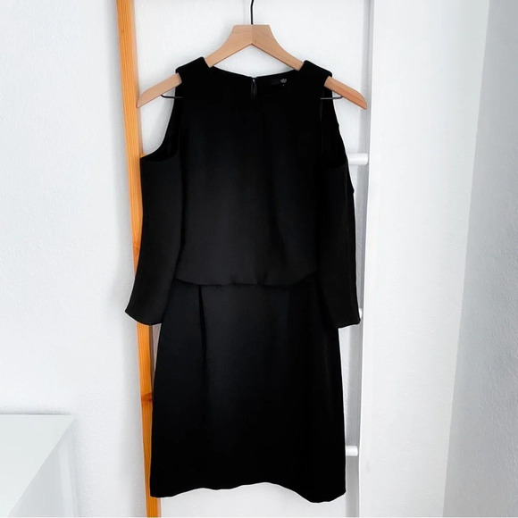 Tibi Savanna Cut Out Shoulder Mini Dress Black Cold Shoulders Sheath 2 - Picture 3 of 16